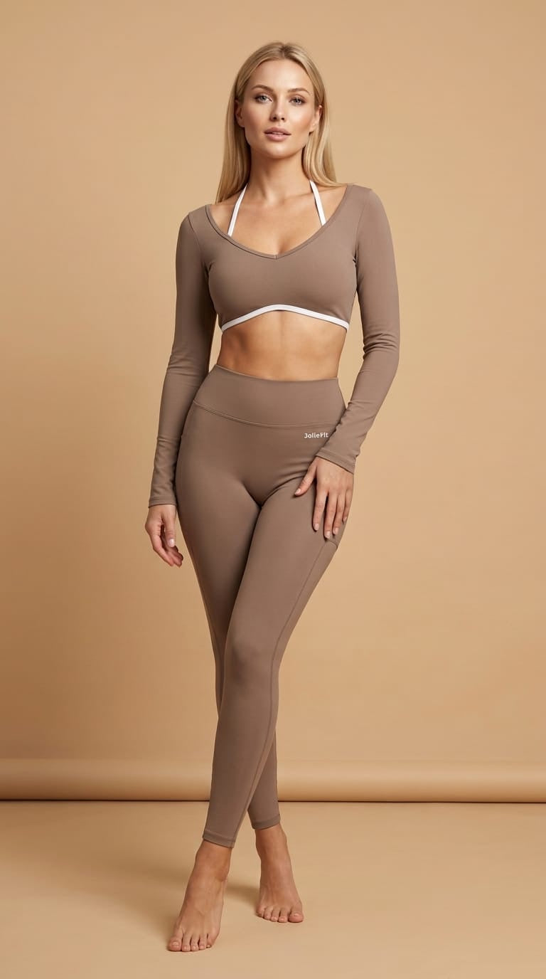 Ensemble Legging Taille Haute & Brassière Dos Nu Beige