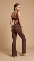 Combinaison de Sport Marron Chocolat Dos Nu Jambes Évasées